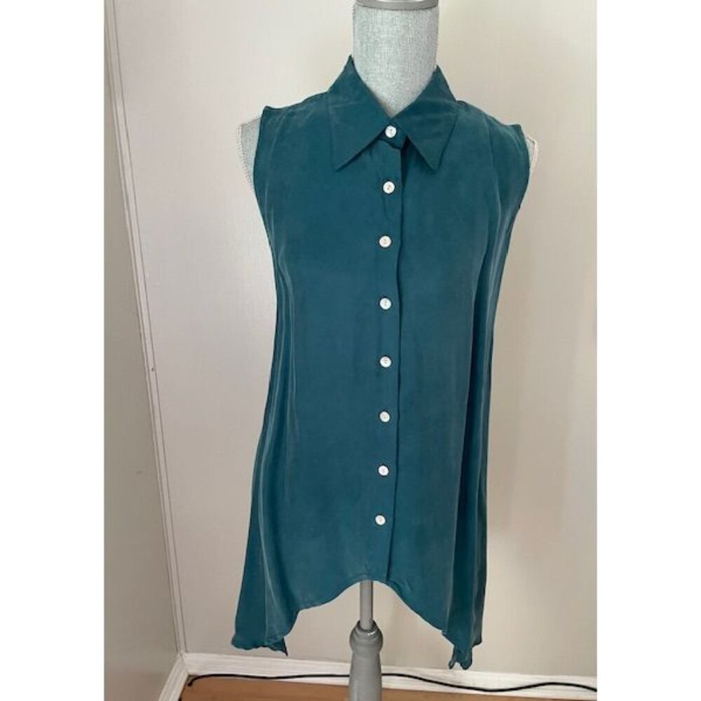 SWISH Sleeveless Flowy Asymmetrical Button Down Teal Tunic NWT Size S